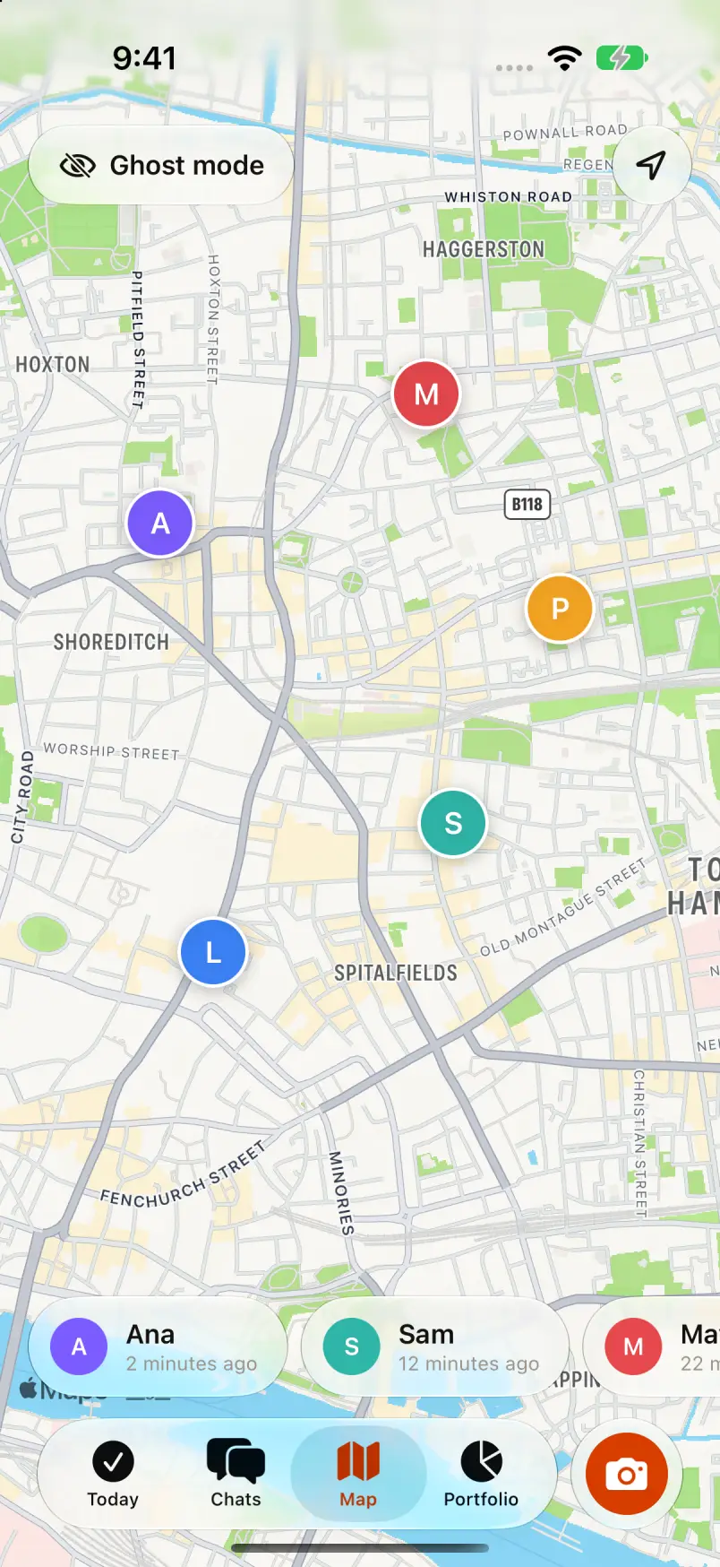 The group map with friends' pins